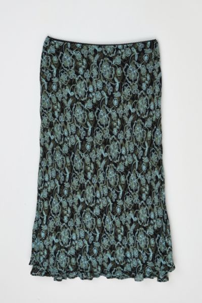 Vintage Y2k Black & Teal Printed Maxi Skirt