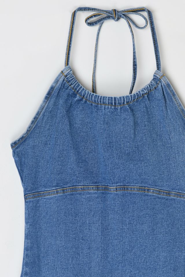 Vintage Y2k Denim Halter Mini Dress #1