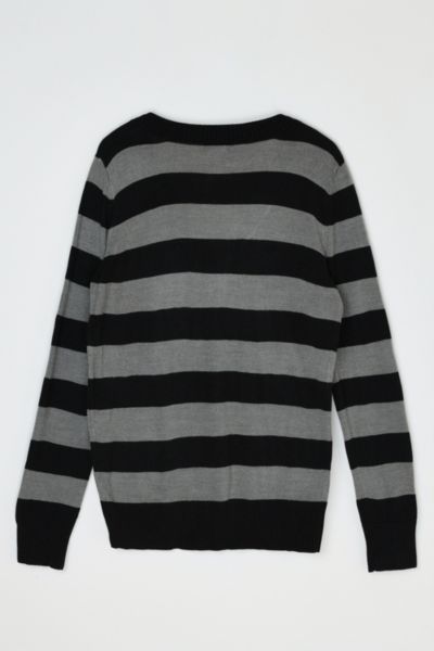 Vintage Y2k Black & Grey Striped V-Neck Sweater