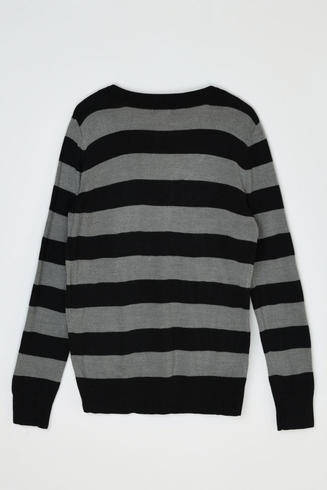 Vintage Y2k Black & Grey Striped V-Neck Sweater #2