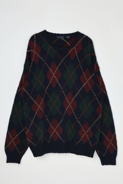 Vintage 90s Dark Colors Argyle Knit Sweater