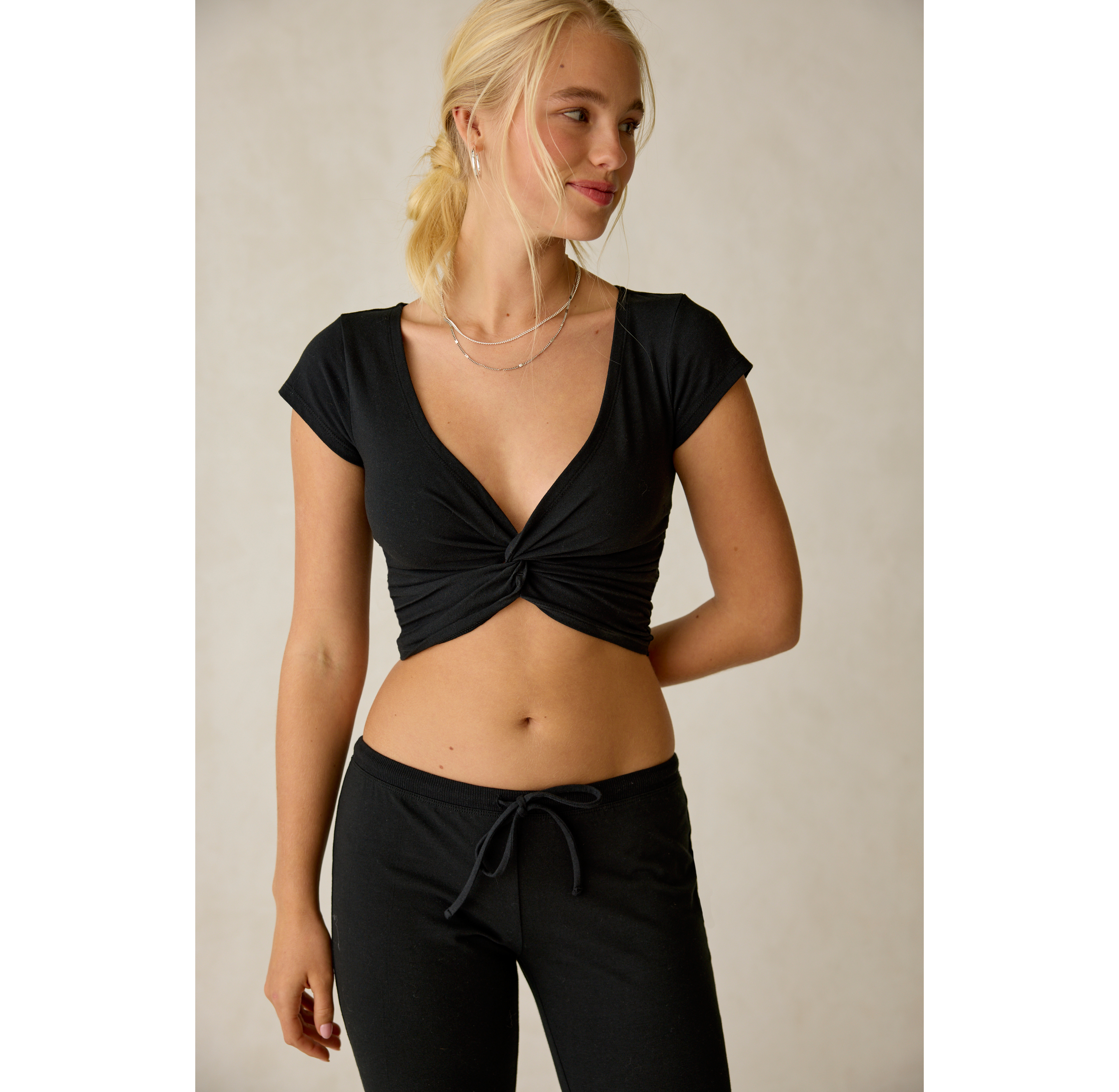 Out From Under Bec Twist-Front Cotton Cropped Tee