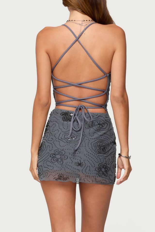 Edikted Kandy Backless Beaded Mini Dress #2
