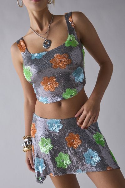 Ensemble 2 pièces avec jupe à paillettes florales Glimmer UO