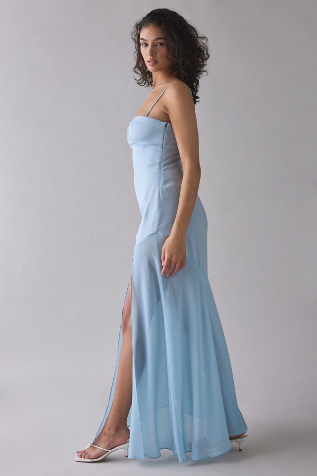 UO Sky High Sheer Illusion Asymmetric Maxi Dress #2