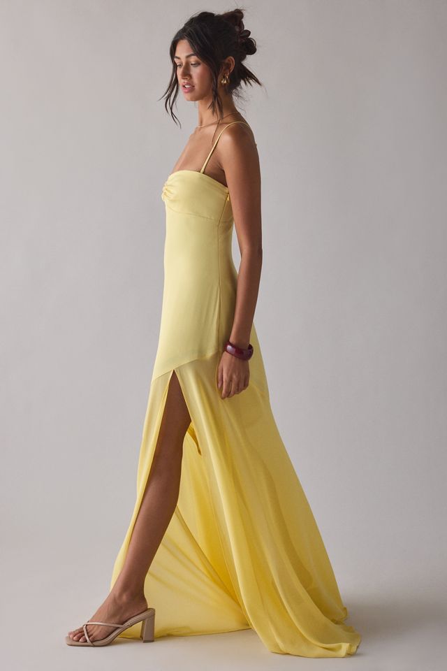UO Sky High Sheer Illusion Asymmetric Maxi Dress #1