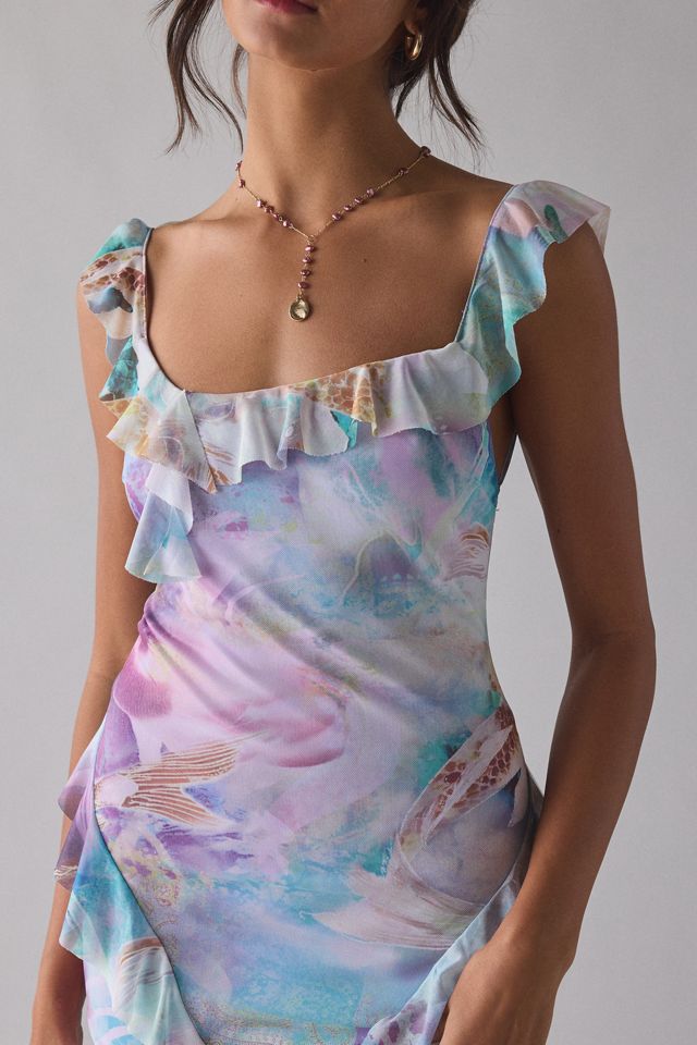 UO Gossamer Cascading Ruffle Open Back Mesh Maxi Dress #1