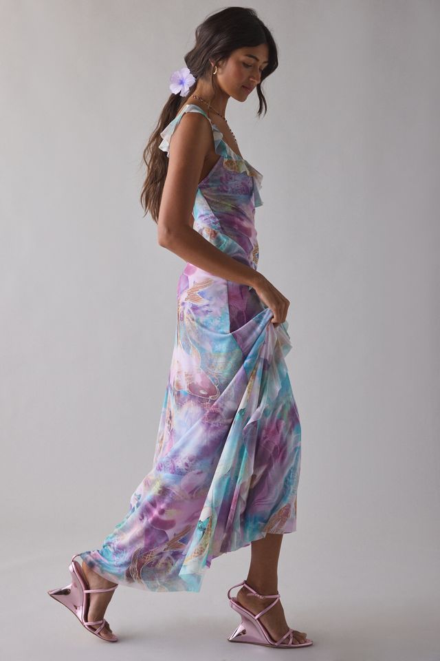 UO Gossamer Cascading Ruffle Open Back Mesh Maxi Dress #2