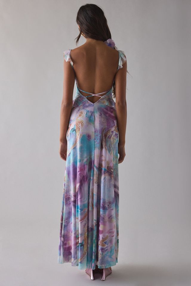 UO Gossamer Cascading Ruffle Open Back Mesh Maxi Dress #3