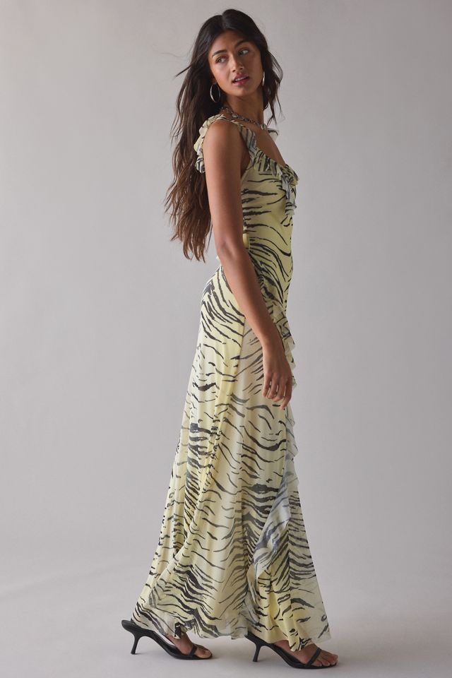 UO Gossamer Cascading Ruffle Open Back Mesh Maxi Dress #2