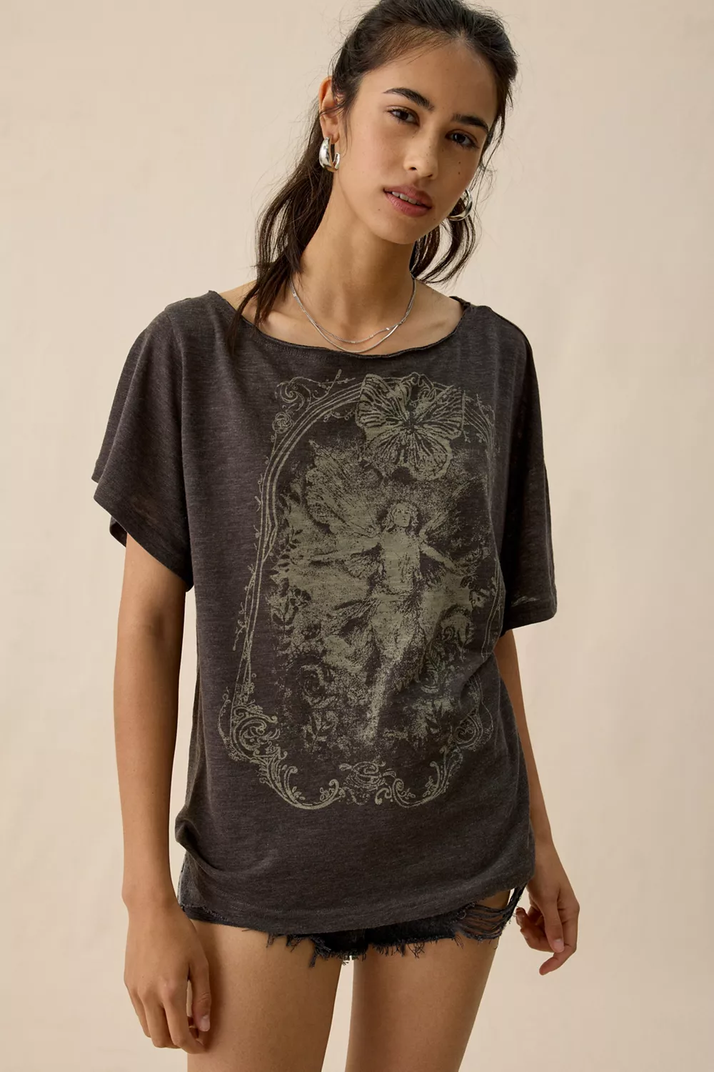 BDG Courtney Salt Air Seaside Graphic Off-The-Shoulder Oversized Tee