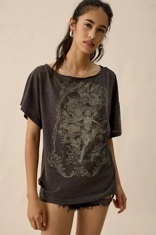 BDG Courtney Salt Air Seaside Graphic Off-The-Shoulder Oversized Tee