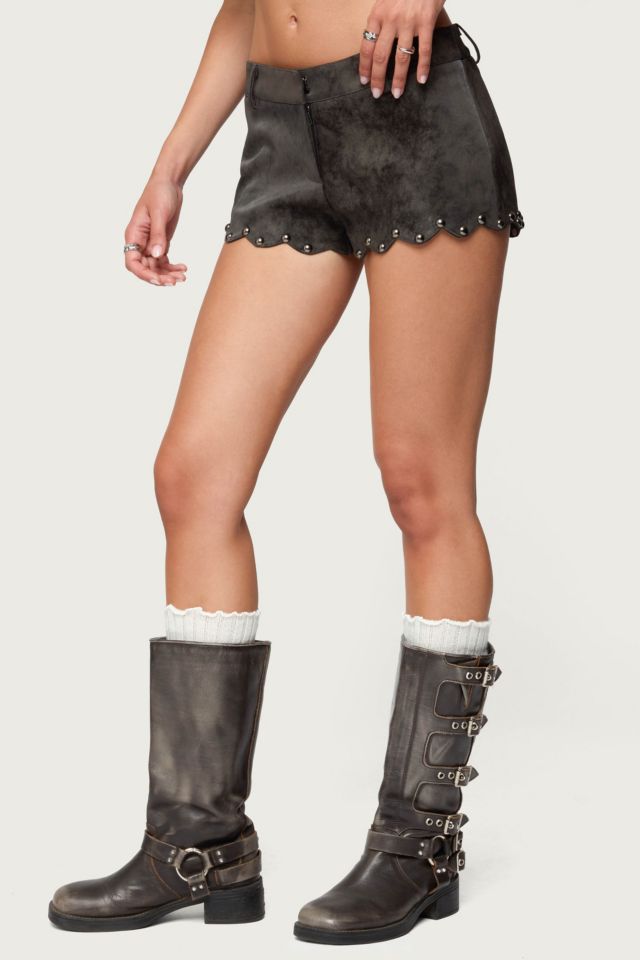 Edikted Zarina Studded Faux Suede Shorts #2