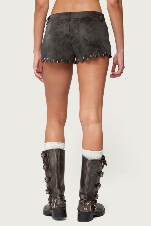 Edikted Zarina Studded Faux Suede Shorts #3
