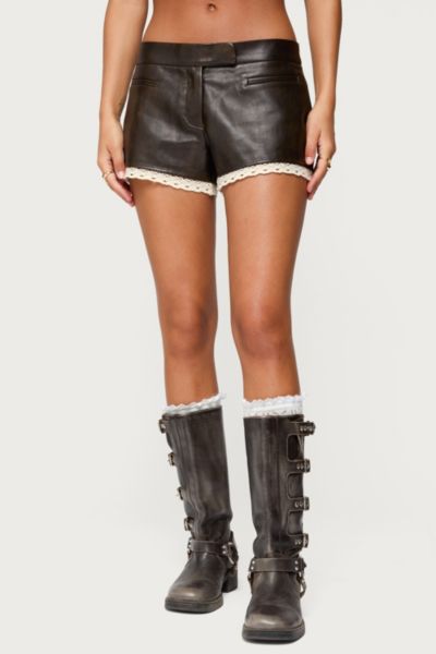 Edikted Lissa Lacey Faux Leather Shorts