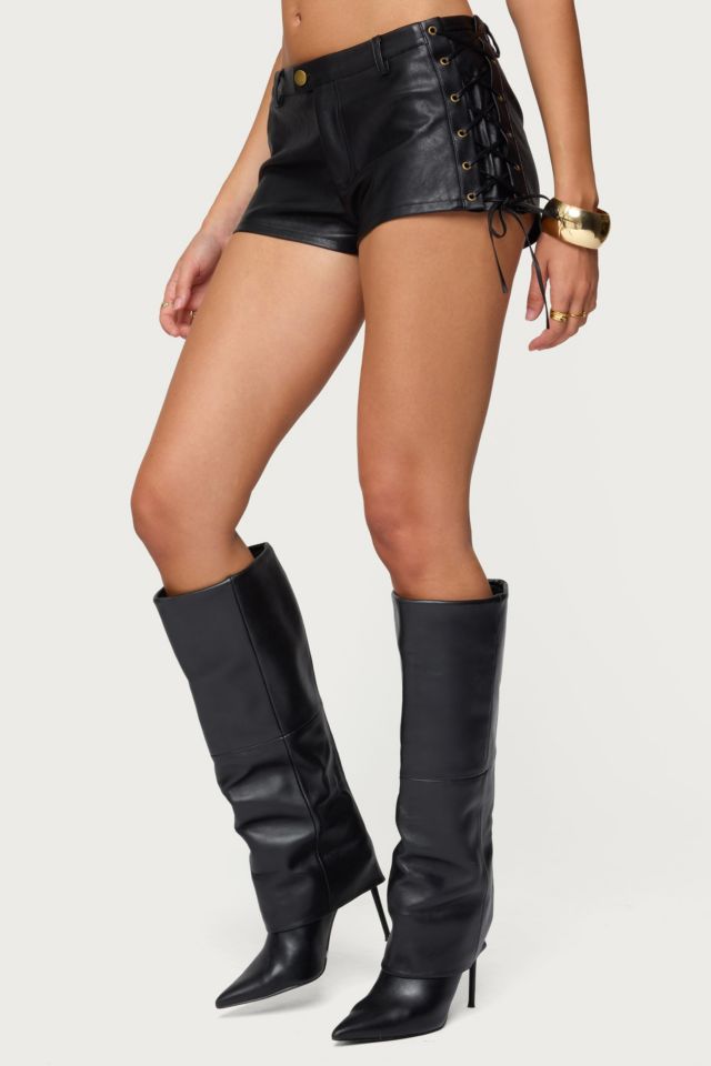 Edikted Kariss Lace Up Faux Leather Micro Shorts #2