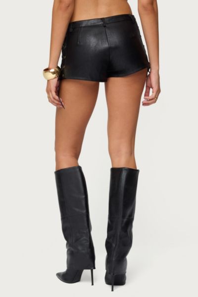 Edikted Kariss Lace Up Faux Leather Micro Shorts