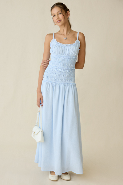 Kiss The Sky Cherie Smocked Drop Waist Maxi Dress | Urban Outfitters