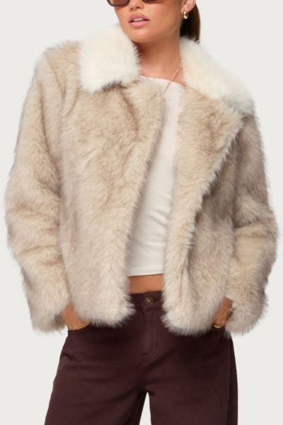 Edikted Contrast Collar Faux Fur Jacket In White