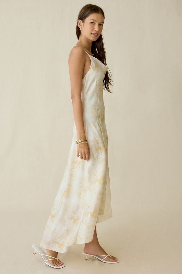 Robe maxi en satin imprimé botanique à ourlet asymétrique Kiss The Sky #3