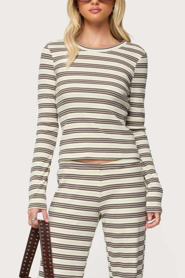 Edikted Avalie Striped Ribbed Long Sleeve T Shirt #3