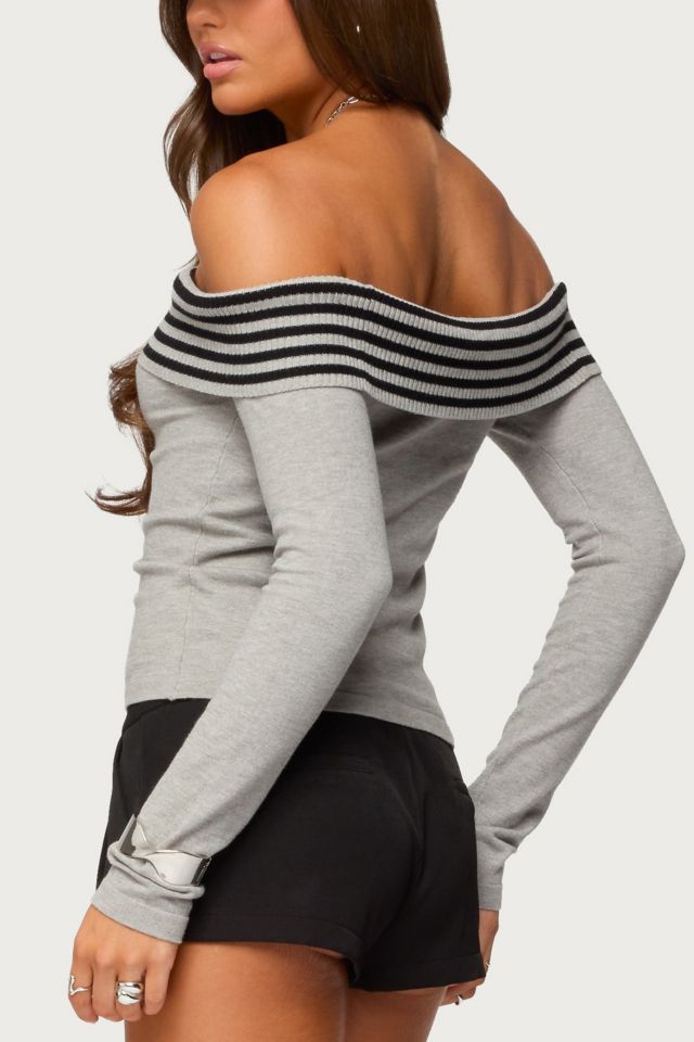 Edikted Leetal Stripey Foldover Knit Top #4