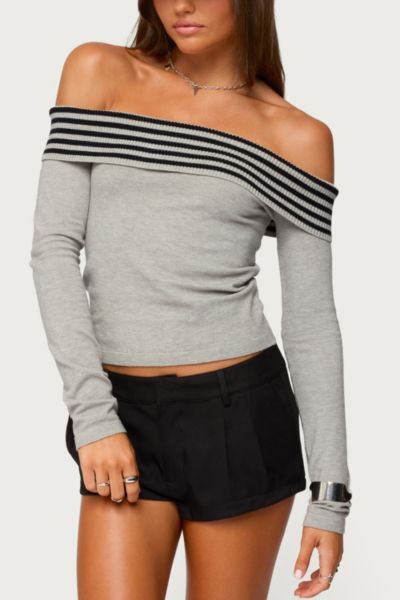 Edikted Leetal Stripey Foldover Knit Top