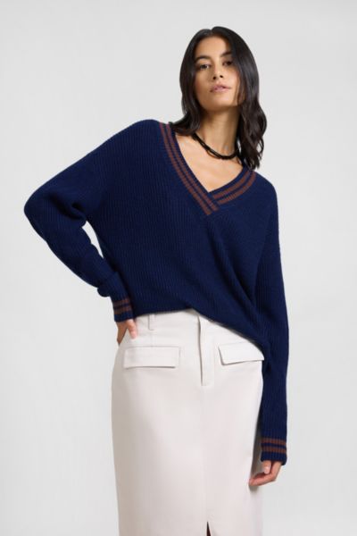 Onia Deep V-neck Varsity Pullover Sweater