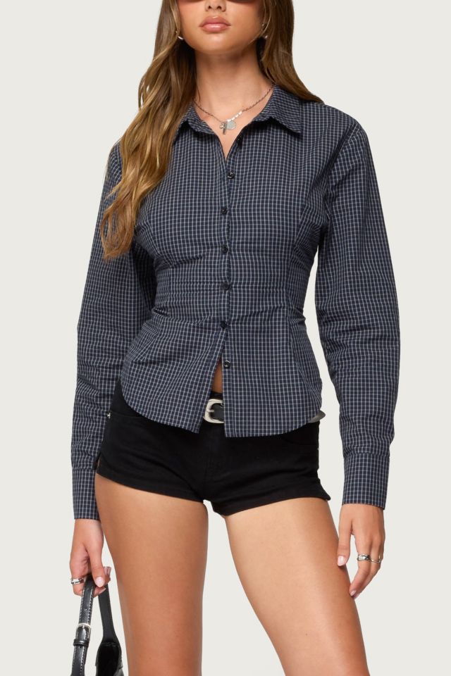 Edikted Lisbet Checkered Button Up Shirt #3