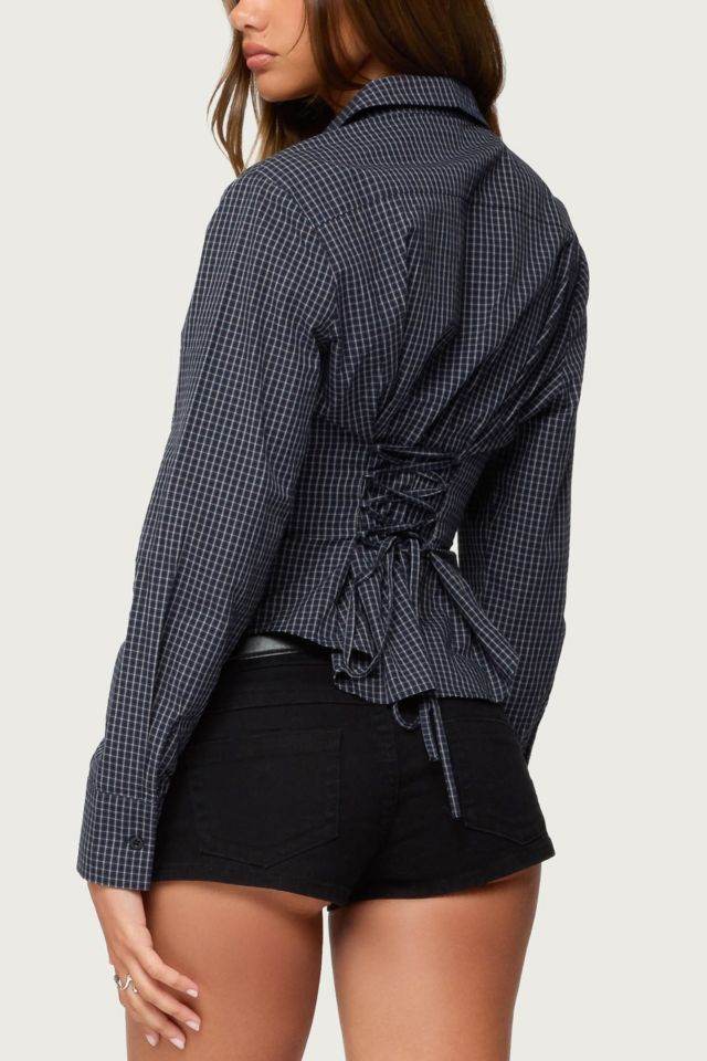 Edikted Lisbet Checkered Button Up Shirt #4