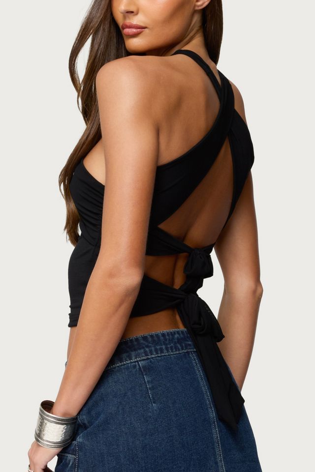 Edikted Maggi Knotted Backless Mesh Top #4