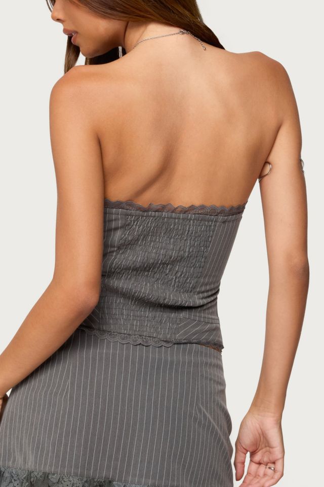 Edikted Mona Lacey Pinstripe Strapless Corset #4