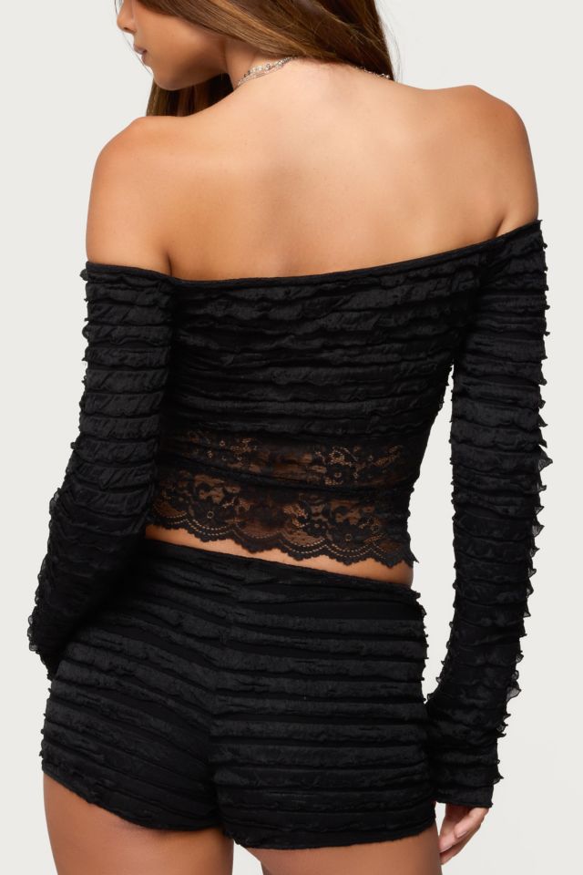 Edikted Tauri Lacey Ruffled Off Shoulder Top #4
