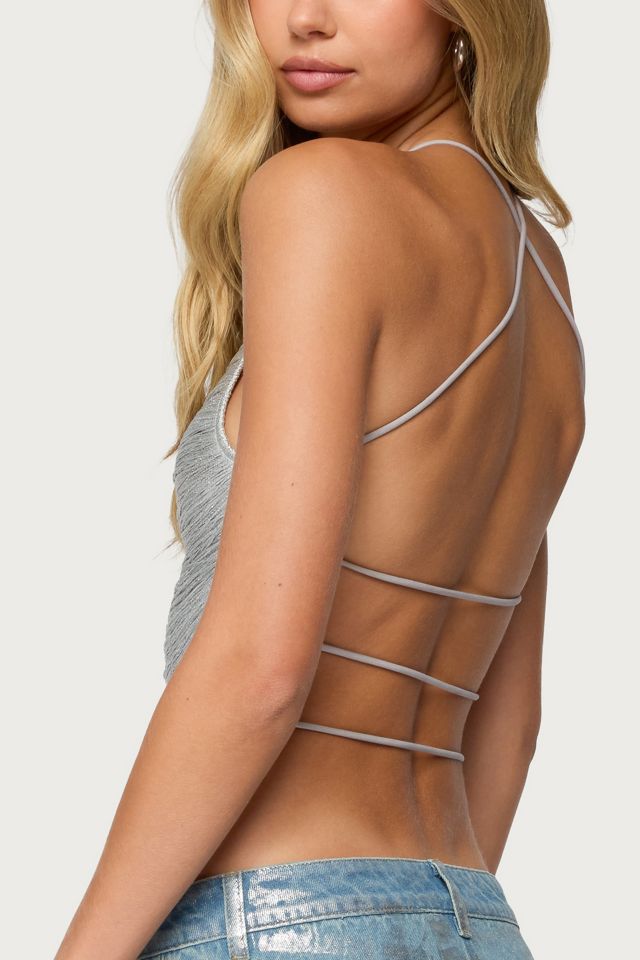 Edikted Kalana Crisscross Backless Fringed Top #4