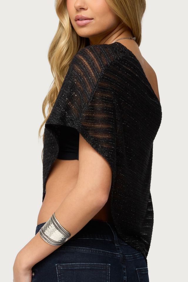 Edikted Loma Asymmetric Off Shoulder Knit Poncho #4