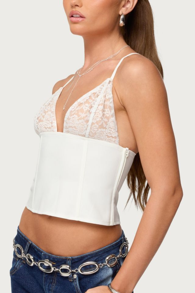 Edikted Keesha Lacey Boned V Neck Top #2