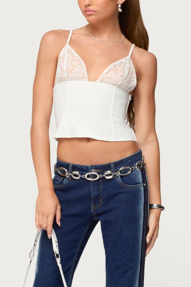 Edikted Keesha Lacey Boned V Neck Top #3