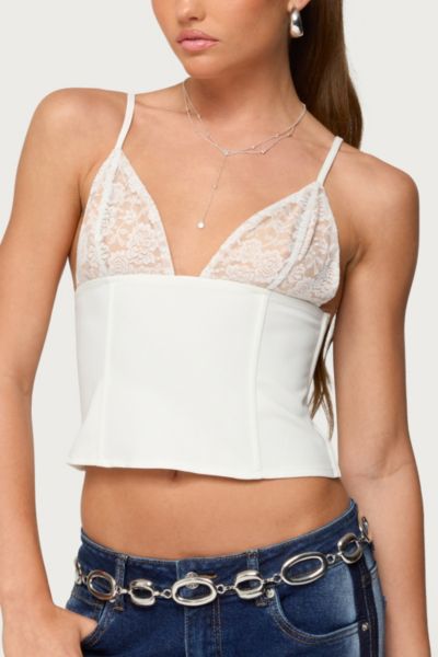 Edikted Keesha Lacey Boned V Neck Top