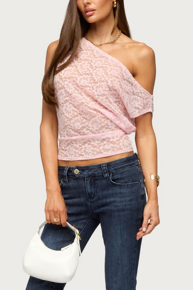 Edikted Kessa Sheer Lace Off Shoulder Top #3