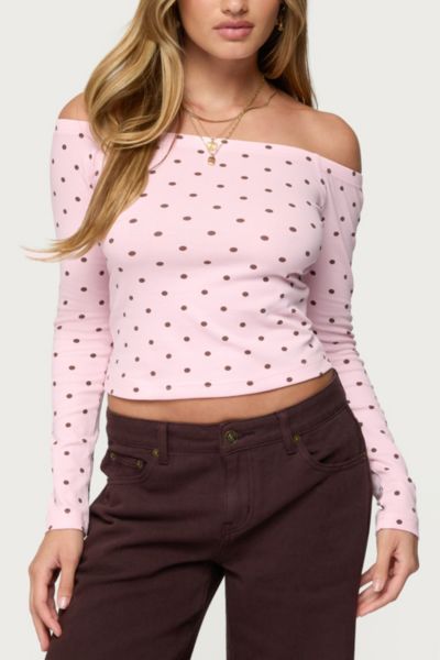 Edikted Leandra Off Shoulder Polka Dot Top