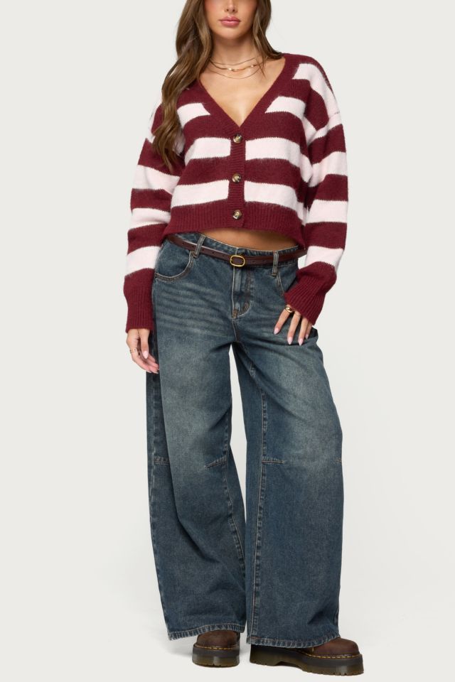 Edikted Kaz Striped Knit V Neck Cardigan #1