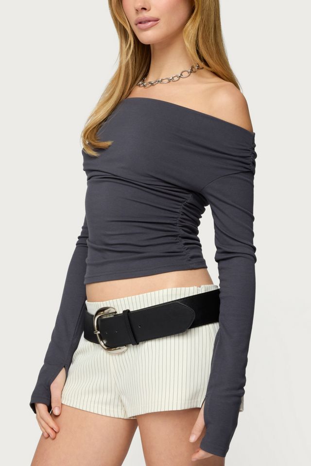 Edikted Milane Ruched Off Shoulder Ribbed Top #2