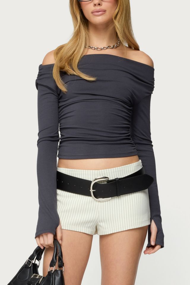 Edikted Milane Ruched Off Shoulder Ribbed Top #3
