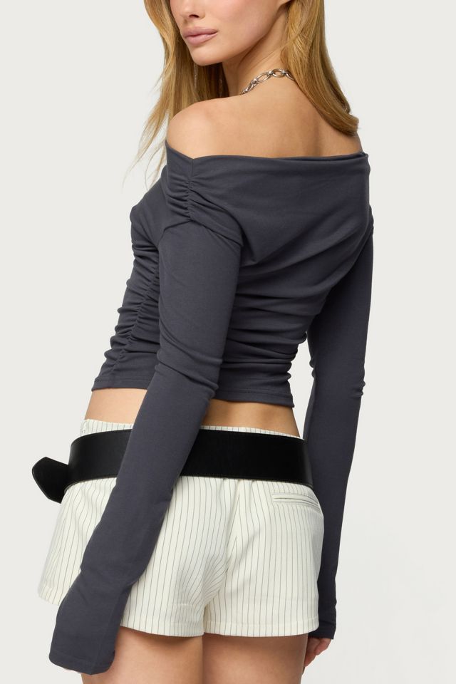 Edikted Milane Ruched Off Shoulder Ribbed Top #4