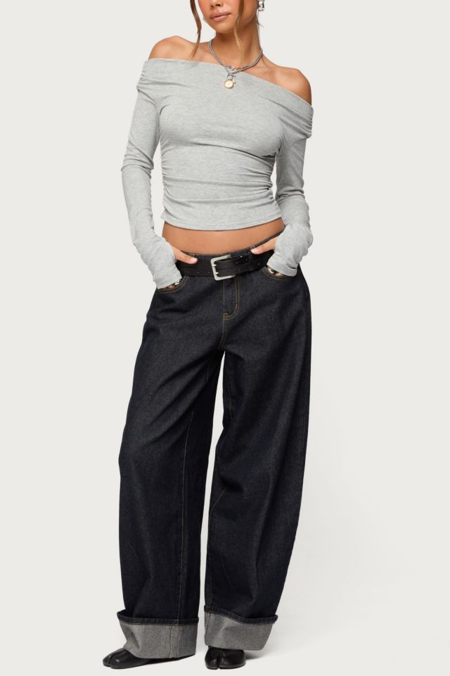 Edikted Milane Ruched Off Shoulder Ribbed Top #1