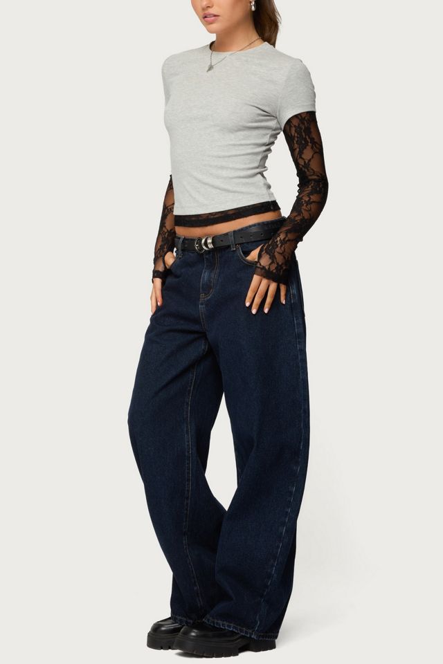 Edikted Layered Lace Sleeve T Shirt #1