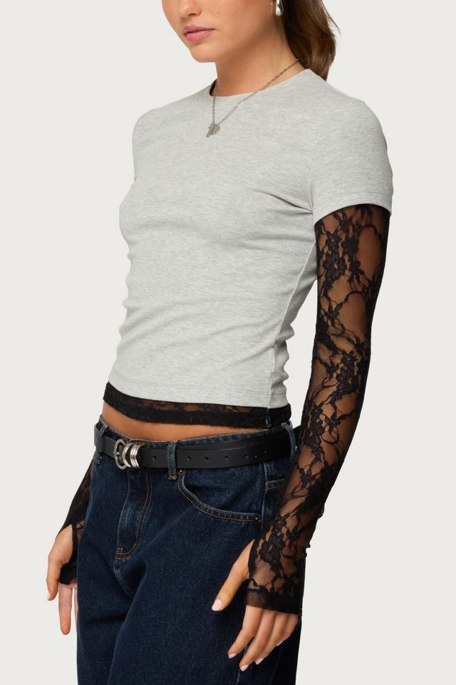 Edikted Layered Lace Sleeve T Shirt #2