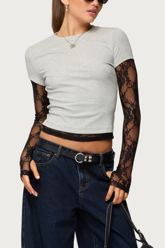 Edikted Layered Lace Sleeve T Shirt #3