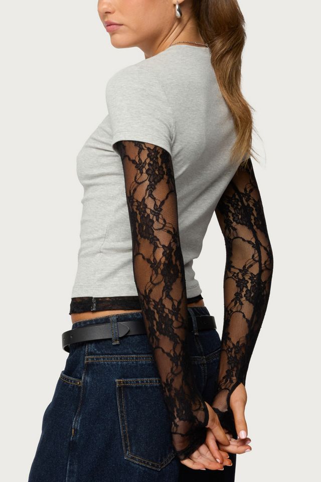 Edikted Layered Lace Sleeve T Shirt #4