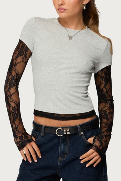 Edikted Layered Lace Sleeve T Shirt